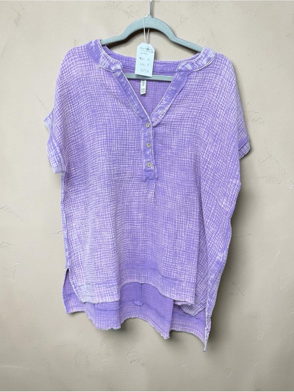 Zenana Outfitters Lavender Button-Placket Tunic Top